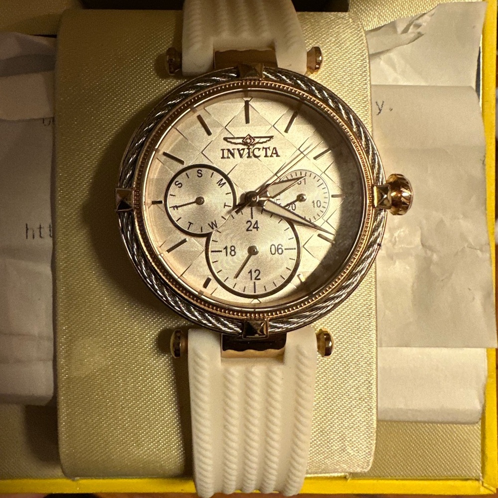 Invicta Gold-Tone Watch with White Strap